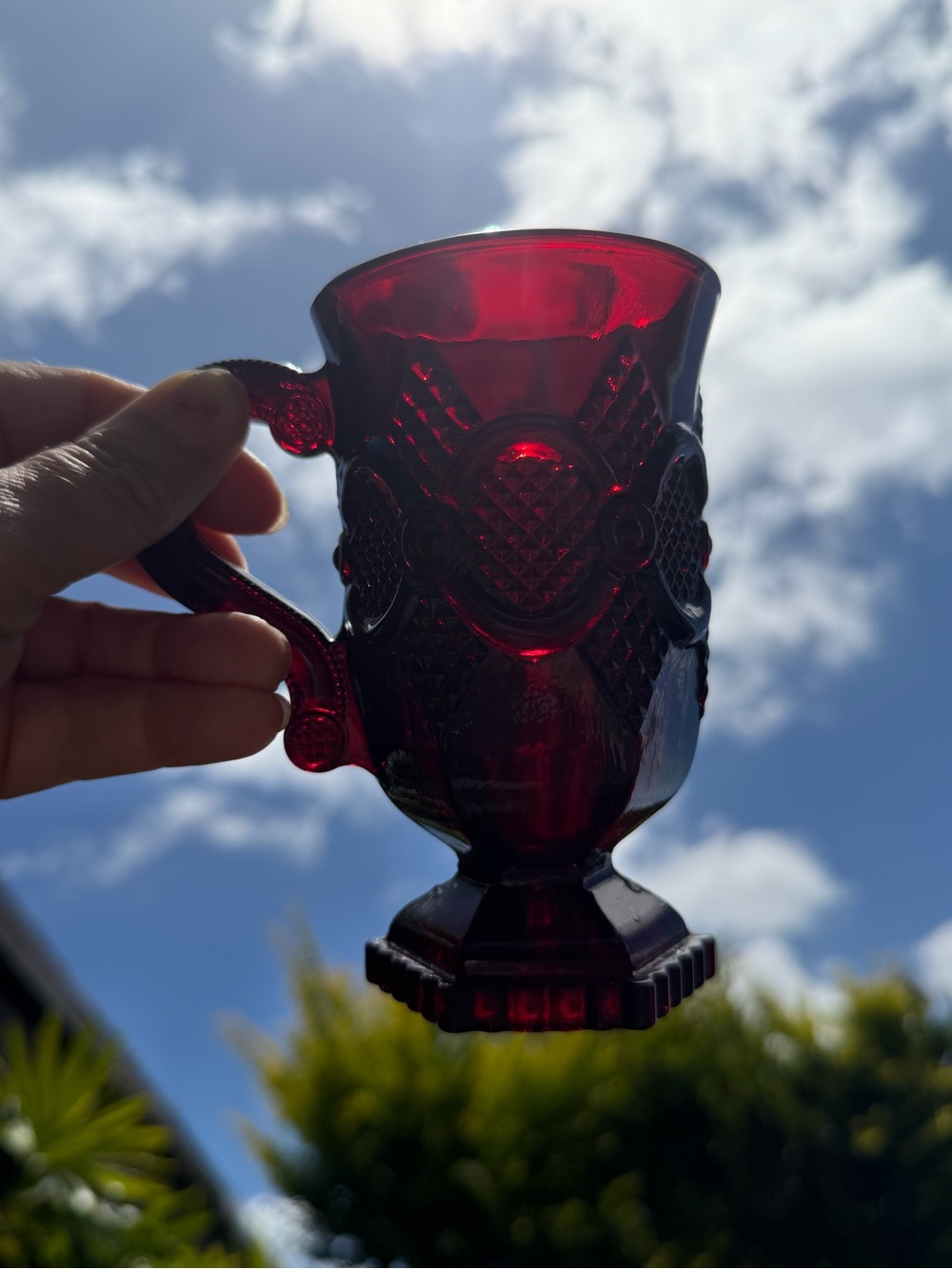 AVON Ruby Red Cape Cod Footed Pedestal Mug Holiday Collectable - Picture 5 of 10